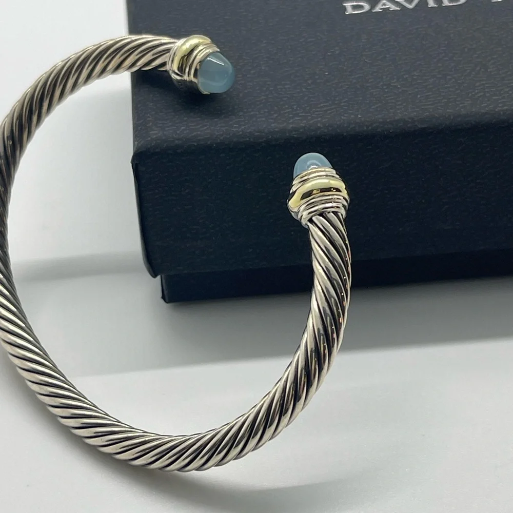 David Yurman 5mm Bracelet with Blue Chalcedony and Gold - Picture 3 of 9